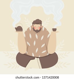 Bearded man drinking tea