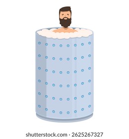 Bearded man is enjoying a cryotherapy session, immersing himself in the rejuvenating cold for enhanced well being