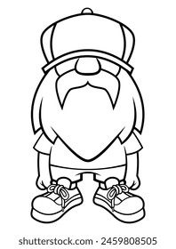 Bearded Man Face cartoon characters wearing trucker cap, short jeans, t-shirt, and sneakers. Best for outline, logo, mascot, and coloring book with transportation or fashion themes