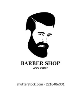 Bearded man face and hairstyle for barber shop logo. Vector illustration
