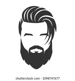 Bearded man face, hipster character. long hair
