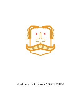 Bearded Man Face, Male Character. Vector, Illustration