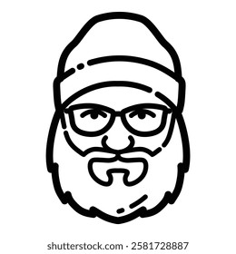 Bearded Man Face Outline Icon Isolated On White Background