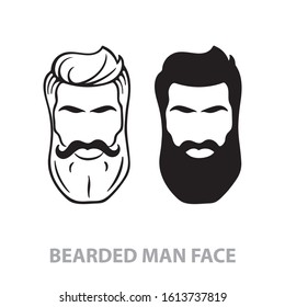 Bearded man face silhouette. Hand drawn man face with beard. Vector illustrations set.