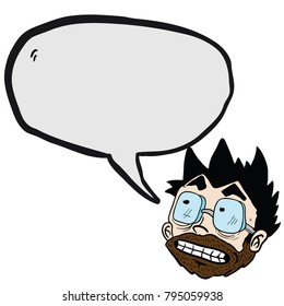 bearded man face with speech bubble cartoon illustration isolated on white