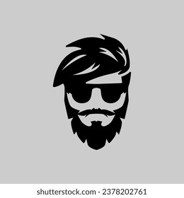 Bearded man, man face vector logo template.