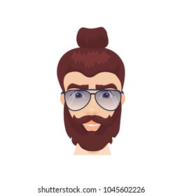 Bearded Man Face Wearing Sun Glasses And Stylish Hairstyle Guy Hipster Isolated Icon Flat Vector Illustration