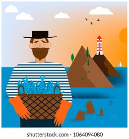 bearded man with fishes