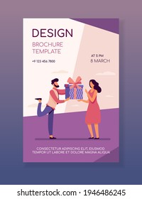 Bearded man giving gift to surprised woman. Present, boyfriend, couple flat vector illustration. Event and love concept for banner, website design or landing web page
