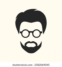 Bearded man in glasses icon. Haircut, glasses and beard. Abstract isolated minimalist portrait of a male face in eyeglasses. Vector illustration