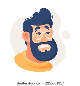 Bearded Man in Glasses Showing Emotion of Scare Vector Illustration