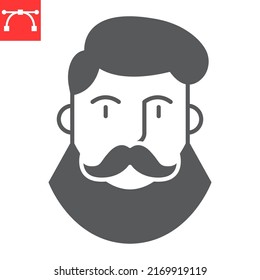 Bearded man glyph icon, barbershop logo and hairdresser, man with beard vector icon, vector graphics, editable stroke solid sign, eps 10.