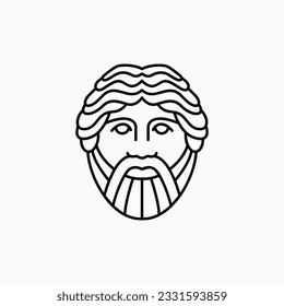 Bearded Man God Greek Outline Logo Vector Icon Illustration