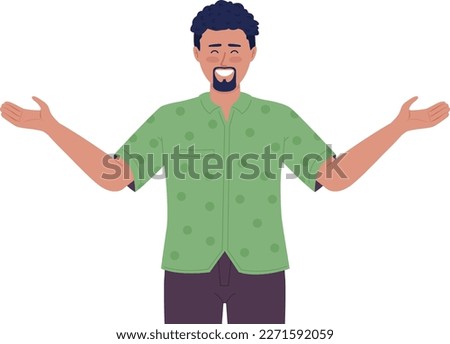 Bearded man greeting with wide open arms semi flat color vector character. Editable figure. Half body person on white. Simple cartoon style spot illustration for web graphic design and animation