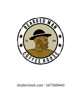 bearded man with hat logo badge vintage 