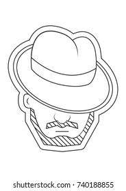 bearded man in a hat, stylish hairstyle, black and white sticker, outline style