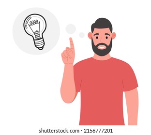 A bearded man having a good idea. Business concept. Vector illustration.