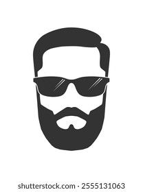 Bearded man head graphic icon. Man with beard and sunglasses isolated sign on white background. Vector illustration