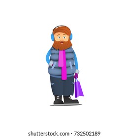 bearded man with headphones