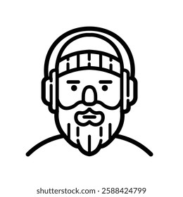 Bearded Man Headphones Outline Icon Isolated On White Background