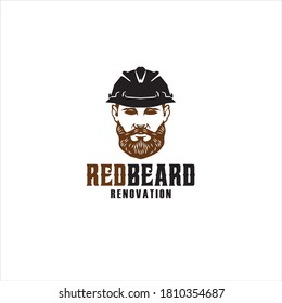 bearded man with a helmet logo silhouette icon design vector