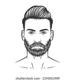 Bearded man hipster face illustration design. Stylish man