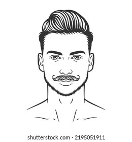Bearded man hipster face illustration design. Stylish man