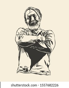 Bearded Man With His Arms Folded On His Chest. vector illustration