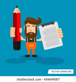 Bearded Man hold Pencil and Note
