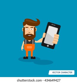 Bearded Man hold Phone