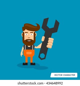 Bearded Man Hold Wrench