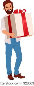 Bearded Man Holding A Huge Gift Box