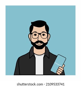Hombre con barba sujetando la ilustración del vector Smartphone
