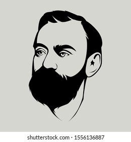 bearded man line art. alfred nobel bearded man