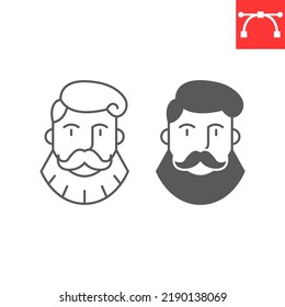 Bearded man line and glyph icon, barbershop logo and hairdresser, man with beard vector icon, vector graphics, editable stroke outline sign, eps 10.