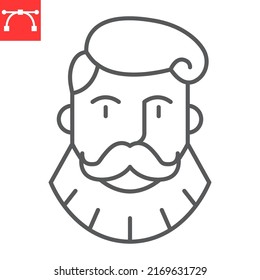 Bearded man line icon, barbershop logo and hairdresser, man with beard vector icon, vector graphics, editable stroke outline sign, eps 10.