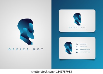 Bearded man logo with blue gradient concept. Man logo in intelligence and technology theme