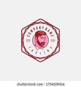 Bearded man logo design template. Awesome a bearded man with emblem line art logo. A bearded man silhouette logotype.