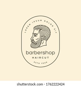 Bearded man logo design template. Linear style. Vector illustration.