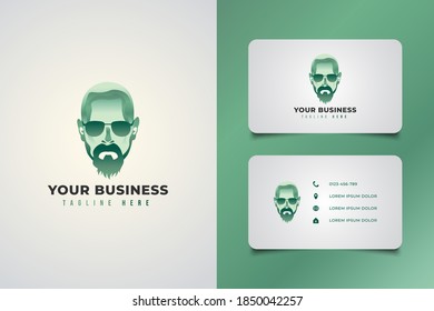 Bearded man logo with glasses in green gradient concept. Man illustration for your business logo