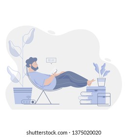 A bearded man, lying with the phone
