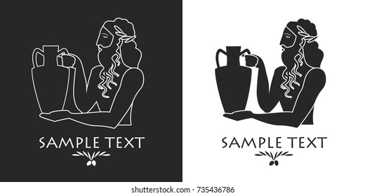 Bearded man with mane in the style of ancient Greece carrying amphora