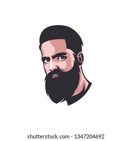 Bearded Man Mascot Logo Template For Barber Shop, Your Fashion Company