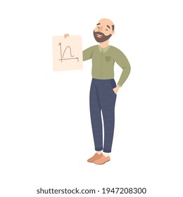 Bearded Man Math School Teacher or Educator Showing Graph Vector Illustration