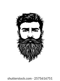 Bearded man with mustache front profile vector, showcasing intricate details and expressive features