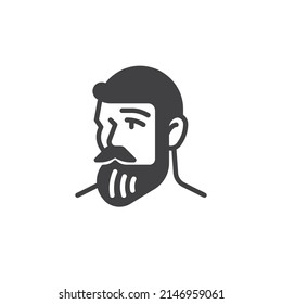 Bearded man with mustache vector icon. filled flat sign for mobile concept and web design. Hipster man with beard glyph icon. Symbol, logo illustration. Vector graphics