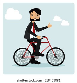 bearded man on bicycle illustration on color background