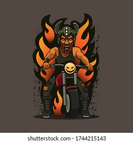 Bearded man on his motorcycle illustration