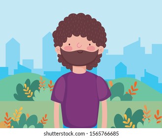 bearded man in outddor cityscape happy thanksgiving celebration vector illustration