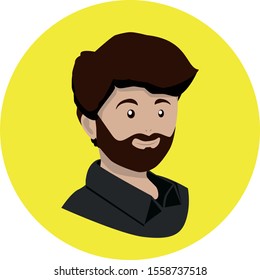 Bearded man over yellow circle